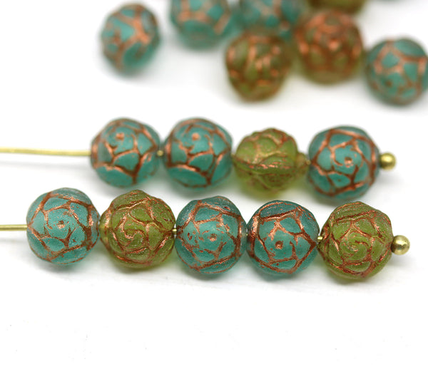 7mm Rose Bud Czech Beads Mix frosted glass