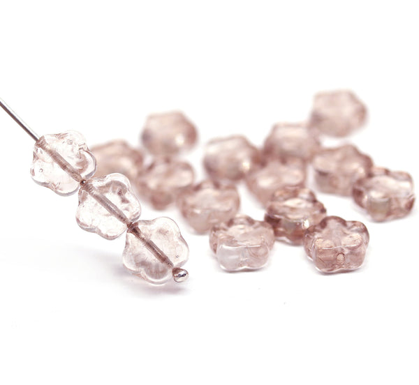 8mm Pale pink brown flower beads czech glass, 20pc