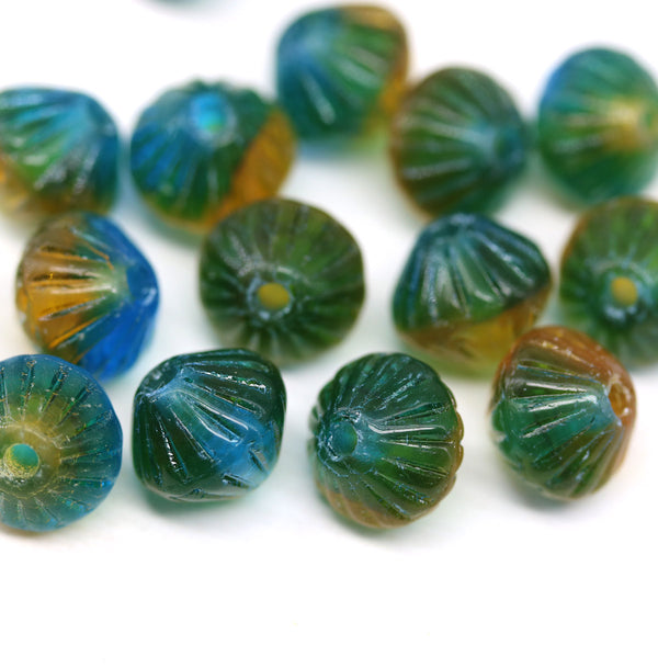 9mm Blue yellow bicone Czech glass beads