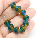 9mm Blue yellow bicone Czech glass beads