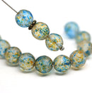 8mm Blue yellow round druk Czech glass pressed beads