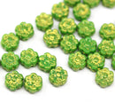 6mm Green gold wash daisy flower czech glass beads, 30pc