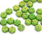 6mm Green gold wash daisy flower czech glass beads, 30pc