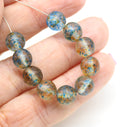 8mm Blue yellow round druk Czech glass pressed beads, 