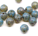 8mm Picasso blue round druk Czech glass pressed beads