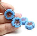 14mm Blue pansy flower, Czech glass flat daisy