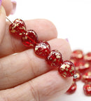 8mm Red heart Czech glass pressed beads Gold wash
