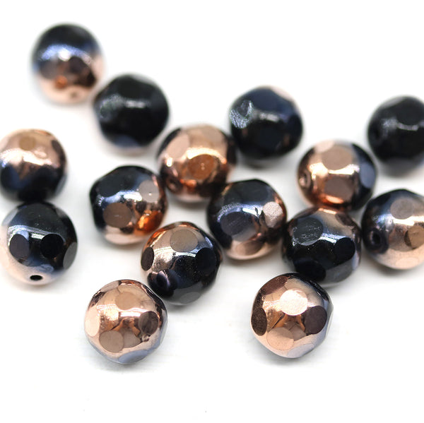8mm Black fire polished Czech glass beads bright copper 