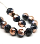 8mm Black fire polished Czech glass beads bright copper 