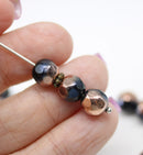 8mm Black fire polished Czech glass beads bright copper 