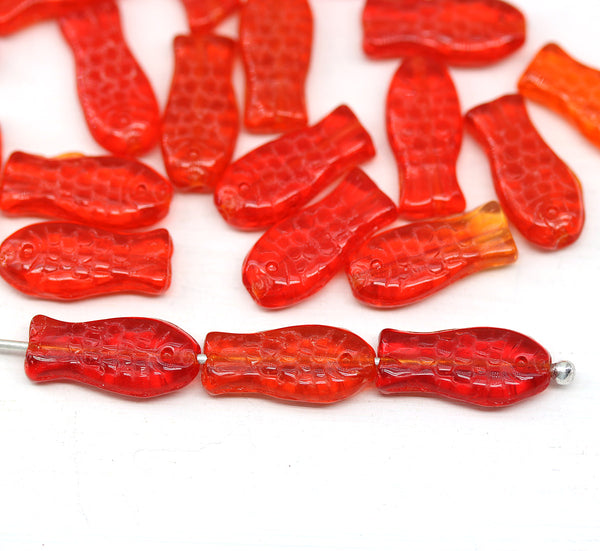 Red czech glass fish beads 14x7mm