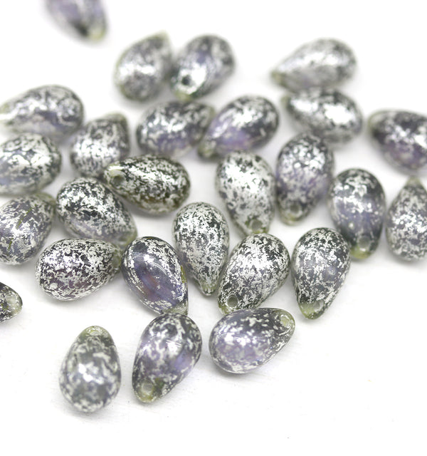 6x9mm Pale purple silver wash czech glass teardrop beads