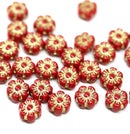 6mm Red gold daisy flower czech glass beads, 30pc