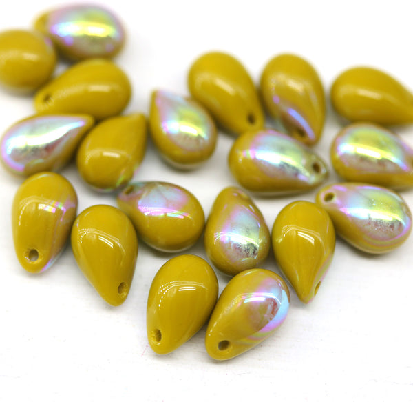6x9mm Mustard Yellow teardrops Czech Glass drop beads 