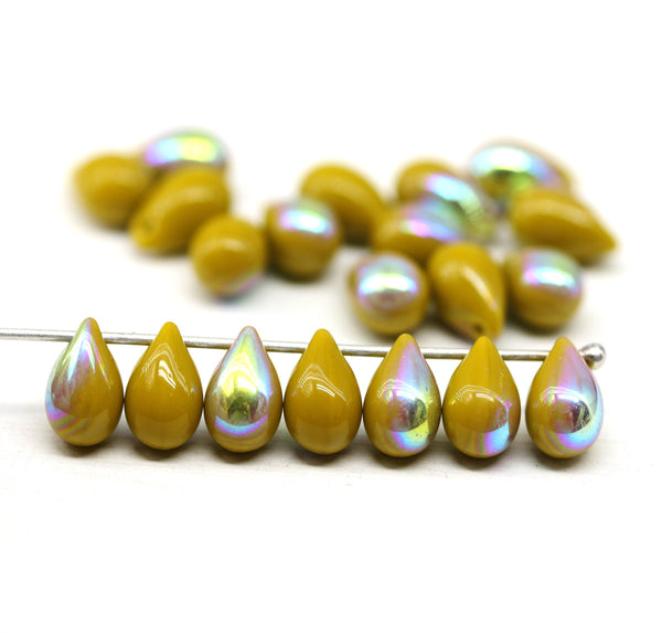 6x9mm Mustard Yellow teardrops Czech Glass drop beads 