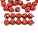 6mm Red luster daisy flower czech glass beads, 30pc