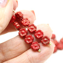6mm Red luster daisy flower czech glass beads, 30pc