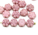 8mm Pink daisy flower czech glass beads, 15pc