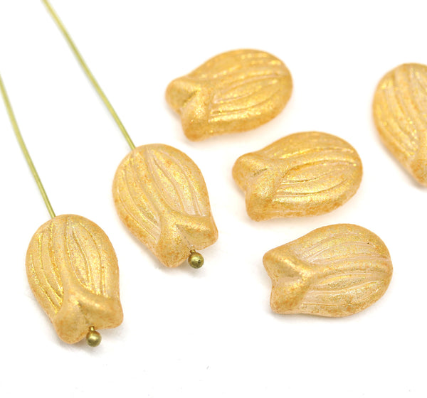 16x11mm Large tulip flower Czech glass beads 6Pc