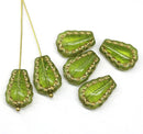 17x12mm Green golden dotted edge pear shape flat teardrop Czech beads 6pc