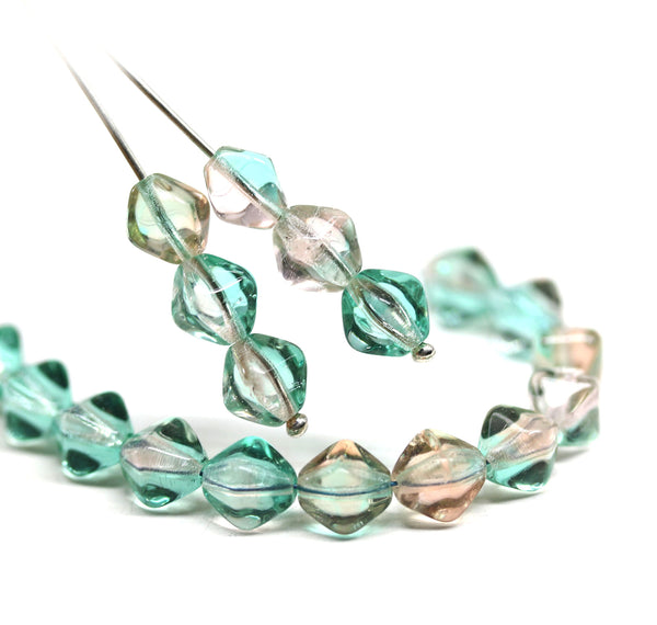 8mm Green peach bicone czech glass pressed beads, 20Pc