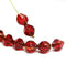 10x8mm Red czech glass fire polished beads gold ends, 8Pc