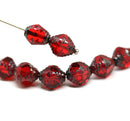 10x8mm Red czech glass fire polished beads picasso finish, 8Pc