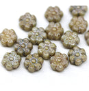 8mm Picasso daisy flower czech glass beads, golden inlays, 15pc