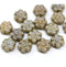 8mm Picasso daisy flower czech glass beads, golden inlays, 15pc