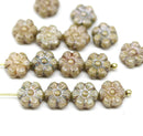 8mm Picasso daisy flower czech glass beads, golden inlays, 15pc