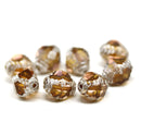 10x8mm Smokey topaz czech glass fire polished beads silver ends, 8Pc