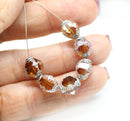 10x8mm Smokey topaz czech glass fire polished beads silver ends, 8Pc