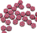 6mm Violet purple daisy flower czech glass beads pink inlays, 30pc