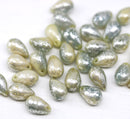 6x9mm Beige grey teardrop beads, silver wash