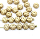 6mm Golden daisy flower czech glass beads, 30pc