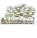 6x9mm Beige grey teardrop beads, silver wash