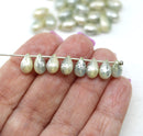 6x9mm Beige grey teardrop beads, silver wash