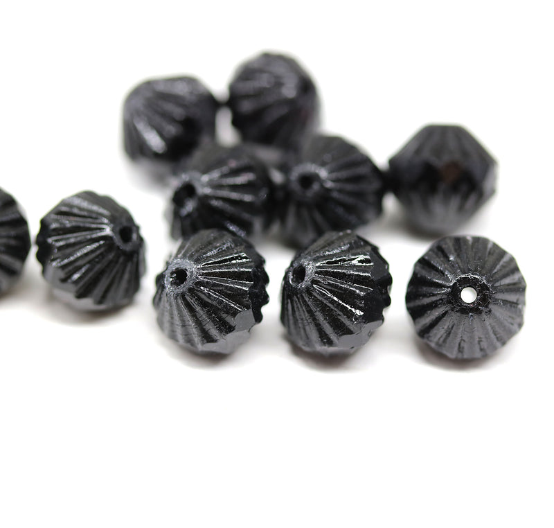 9mm Black czech glass bicone fire polished beads, 10Pc