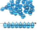 5x7mm Aqua blue silver wash teardrops pressed czech glass beads, 40pc