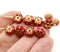 8mm Red daisy flower czech glass beads, golden inlays, 15pc