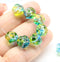 10mm Blue green swirly round druk Czech glass pressed beads - 10pc