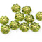 10mm Green gold flower czech glass bead, 10pc