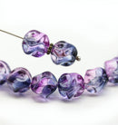 10mm Blue lilac swirly round druk Czech glass pressed beads - 10pc