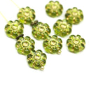 10mm Green gold flower czech glass bead, 10pc