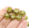 10mm Green gold flower czech glass bead, 10pc
