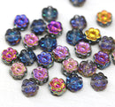6mm Grey blue luster daisy flower czech glass beads, 30pc