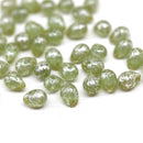5x7mm Frosted green teardrops pressed czech glass beads, silver wash