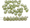 5x7mm Frosted green teardrops pressed czech glass beads, silver wash