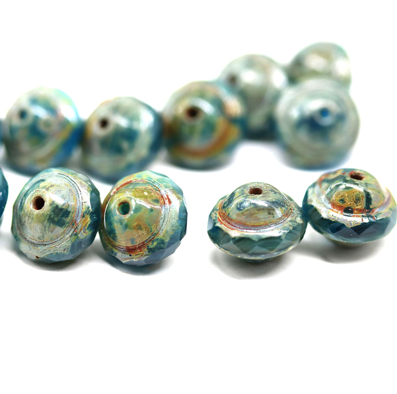 8x10mm Mixed blue saucer Czech glass beads UFO shape - 6Pc