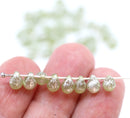 5x7mm Frosted green teardrops pressed czech glass beads, silver wash